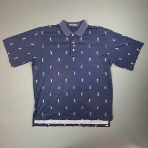 Vintage Polo Golf Ralph Lauren Golfer Print Polo Shirt L Navy All Over Print